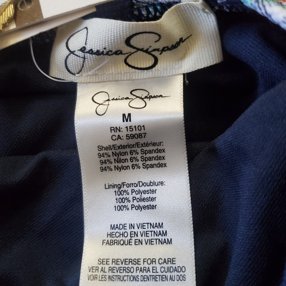 Jessica Simpson All Over Floral Print Navy Blue Bathingsuit Size Medium - Picture 5 of 5